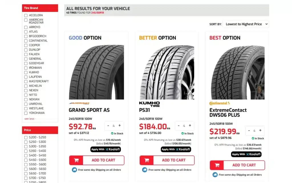 Save big money on tires by purchasing online.