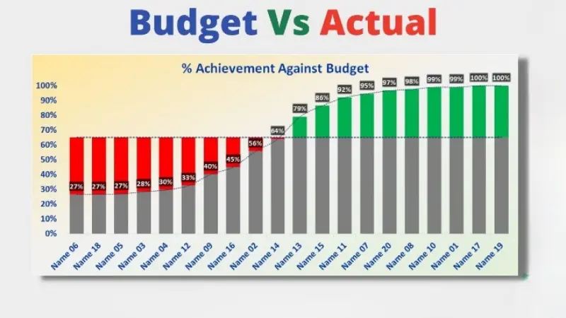 A bar graph comparing actual costs versus estimated budgets