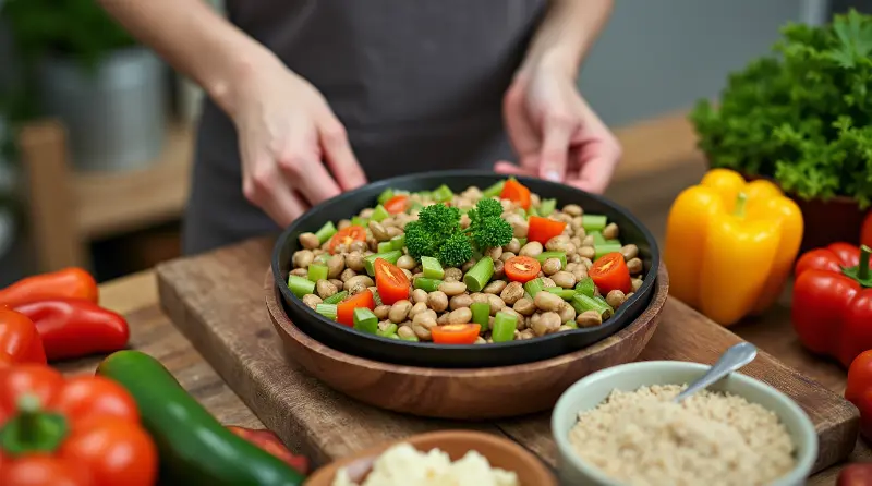 Preparing a healthy home-cooked meal as part of a how to build a budget-friendly.