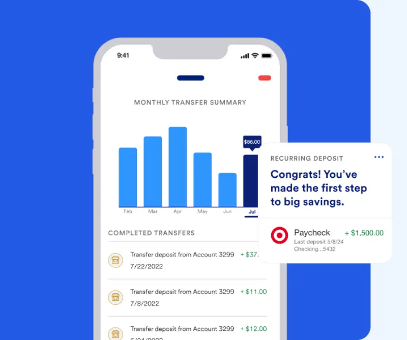 Smartphone showing automated savings transfers and bill payments interface